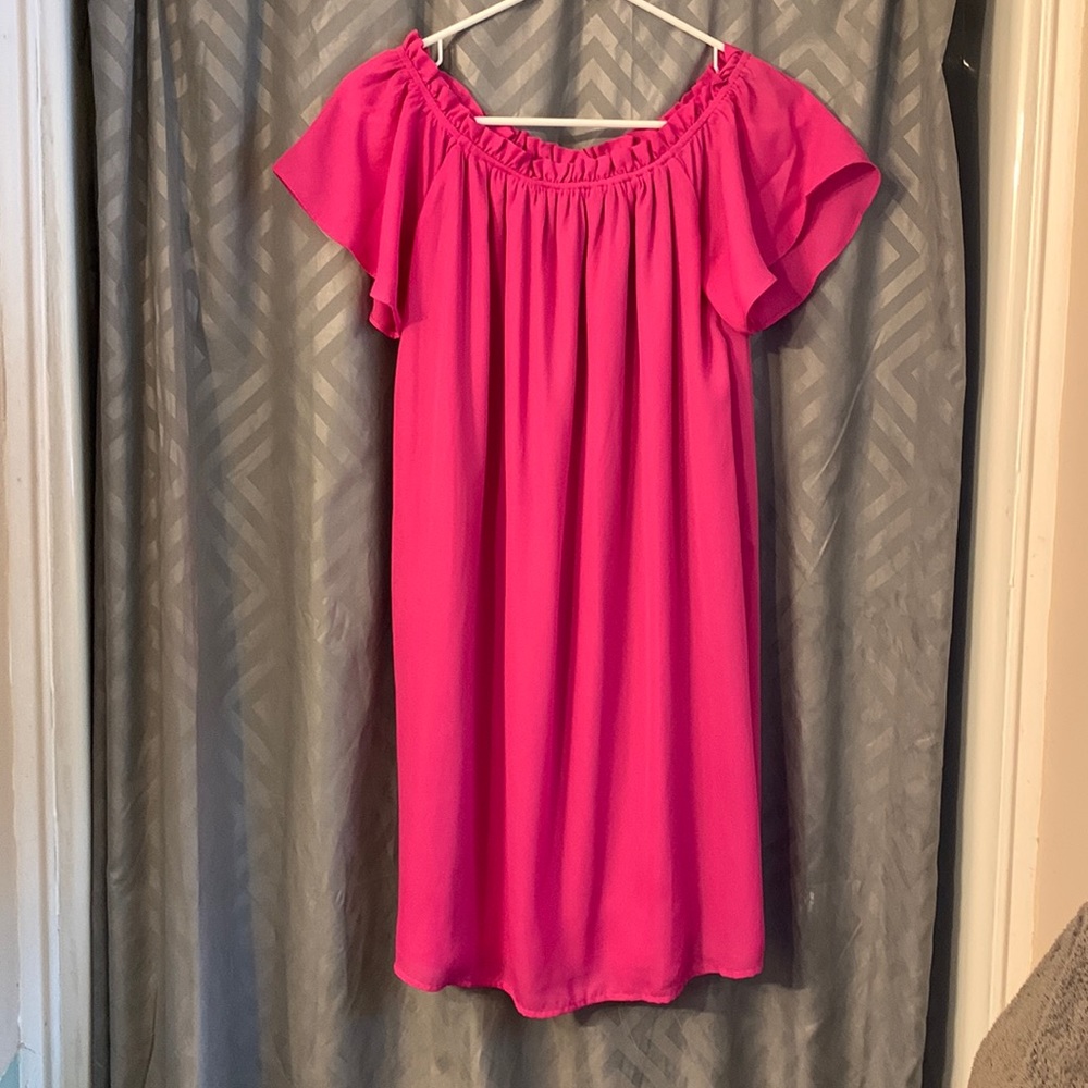 Hot pink off the shoulder dress